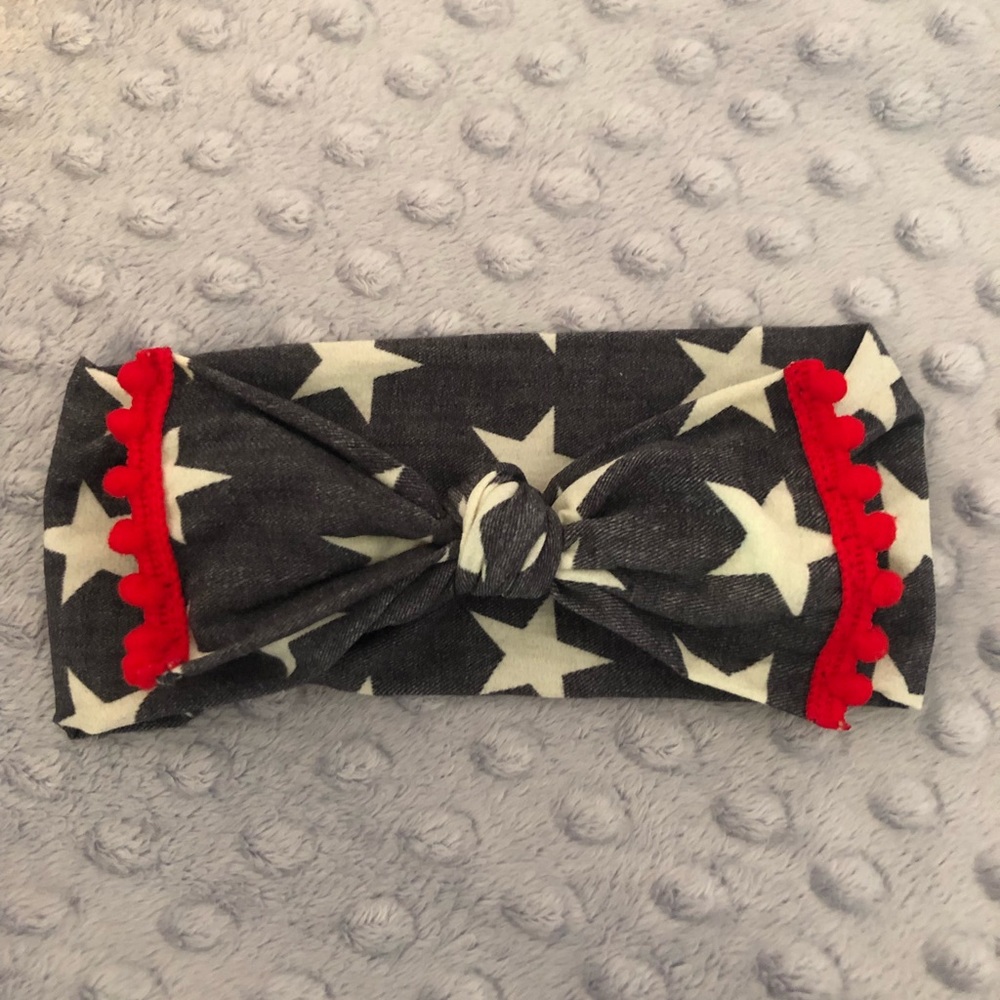 Baby Bling Bows denim stars with cherry Pom